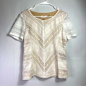 NWT Calvin Klein Cream Lace Short Sleeve Blouse Size Large PP0818